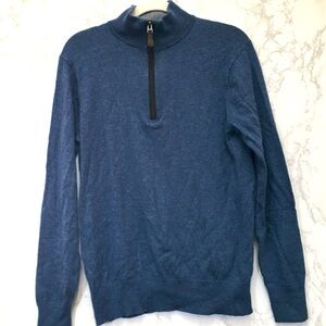 Orvis 100% Merino Wool Sweater 1/4 Zip Blue Classic Preppy Cozy Warm
